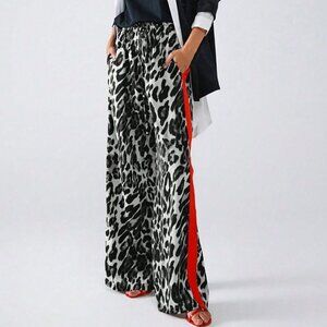 Grey Casual Women's Leopard Print Color Block Patchwork Loose Pants